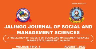 					View Vol. 4 No. 4 (2023): JALINGO JOURNAL OF SOCIAL AND MANAGEMENT SCIENCES, VOLUME 4, NUMBER 4 AUGUST 2023
				