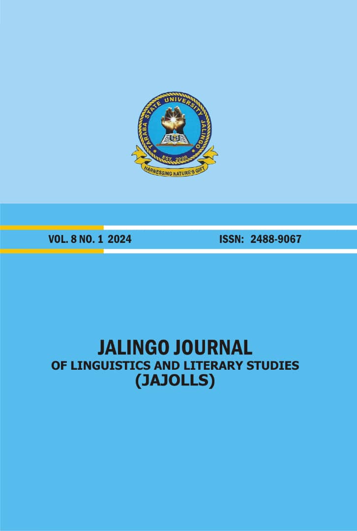 					View Vol. 8 No. 1 (2024): Vol. 8 No. 1 (2024): JALINGO JOURNAL OF LINGUISTICS AND LITERARY STUDIES VOLUME 8
				