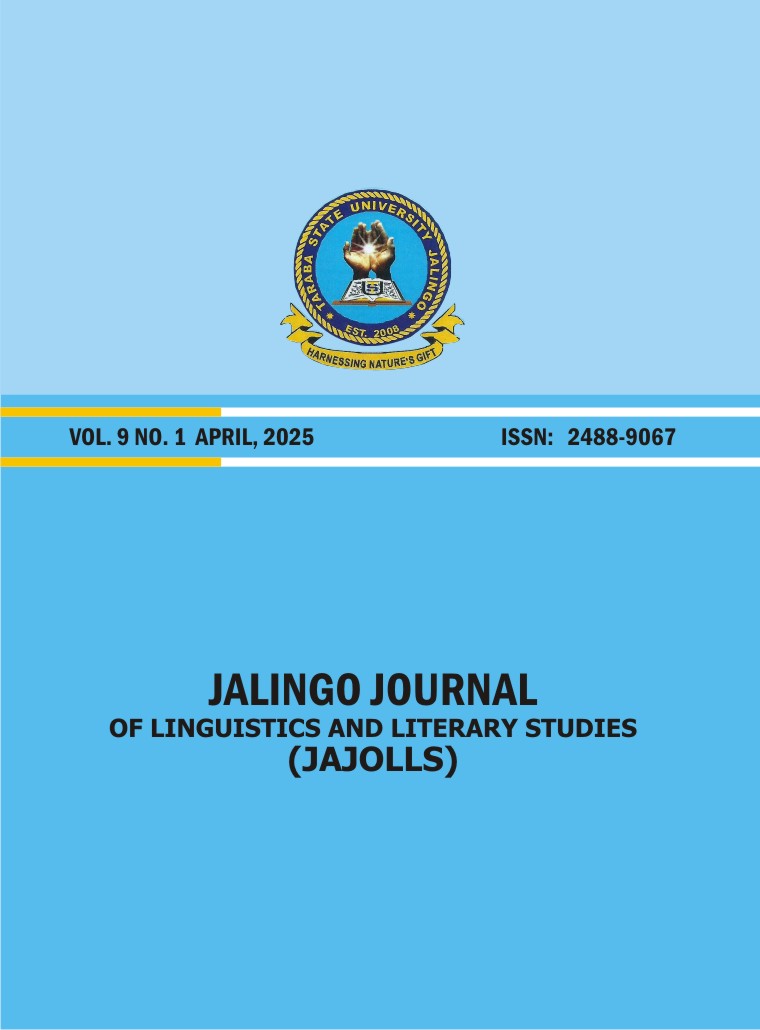 					View Vol. 9 No. 1 (2025): JALINGO JOURNAL OF LINGUISTICS AND LITERARY STUDIES VOLUME 9
				