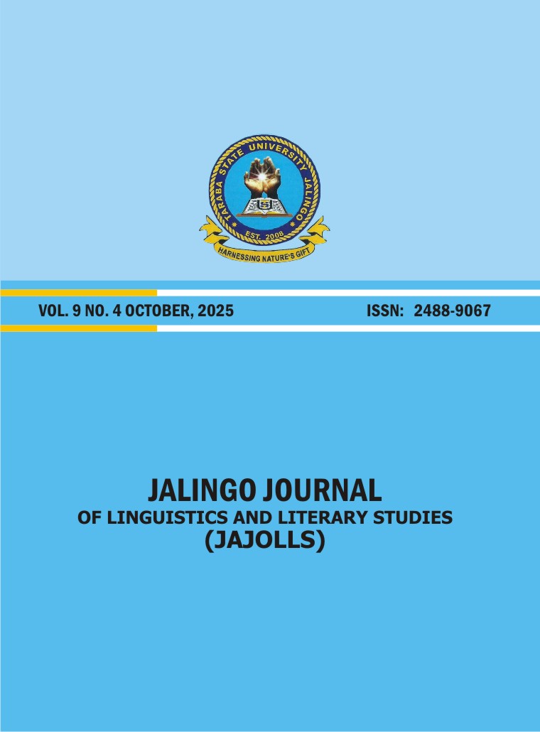 					View Vol. 9 No. 4 (2025): JALINGO JOURNAL OF LINGUISTICS AND LITERARY STUDIES
				